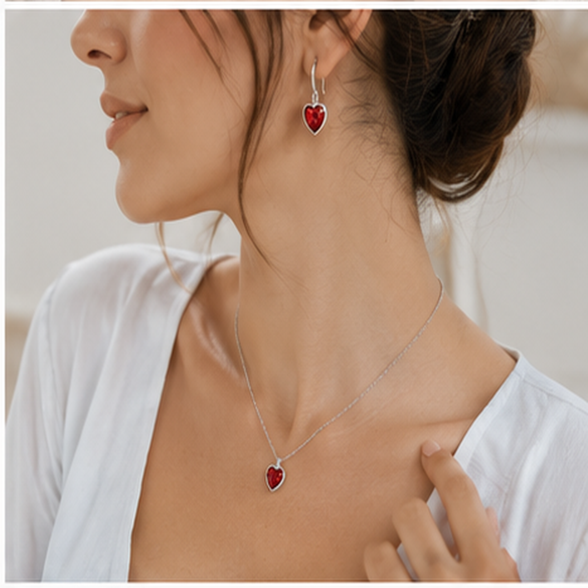 Garnet Heart Pendant Necklace – S925 Sterling Silver