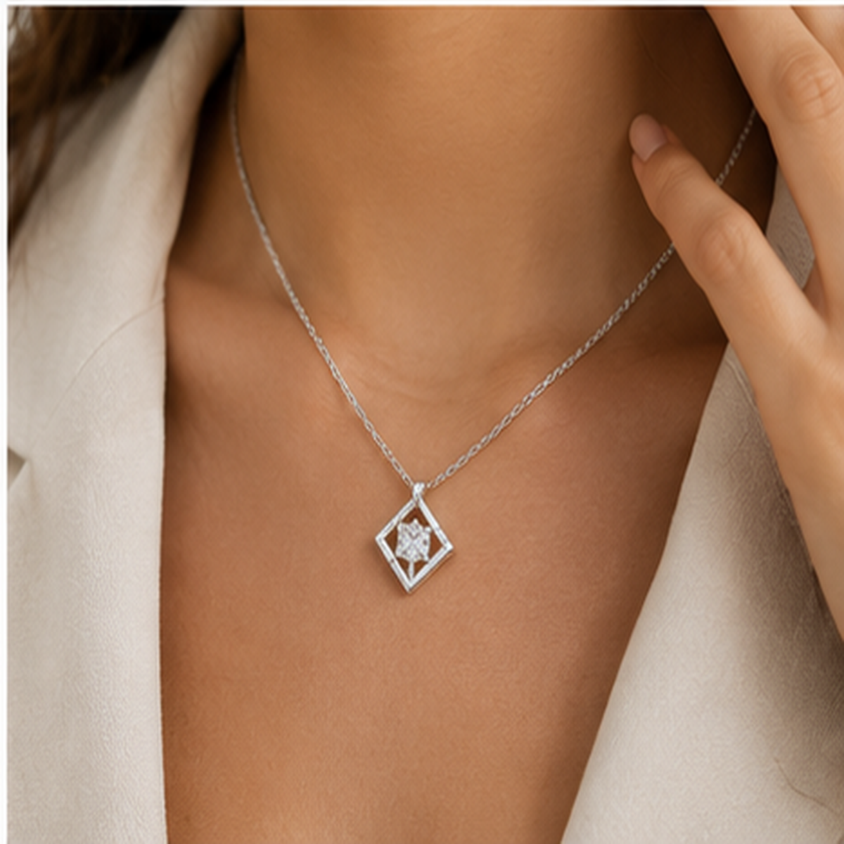 Isadora Geometric Square Necklace – S925 Sterling Silver