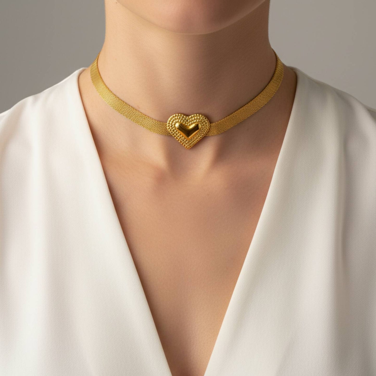 Amora Heart Mesh Necklace – 18K Gold-Plated