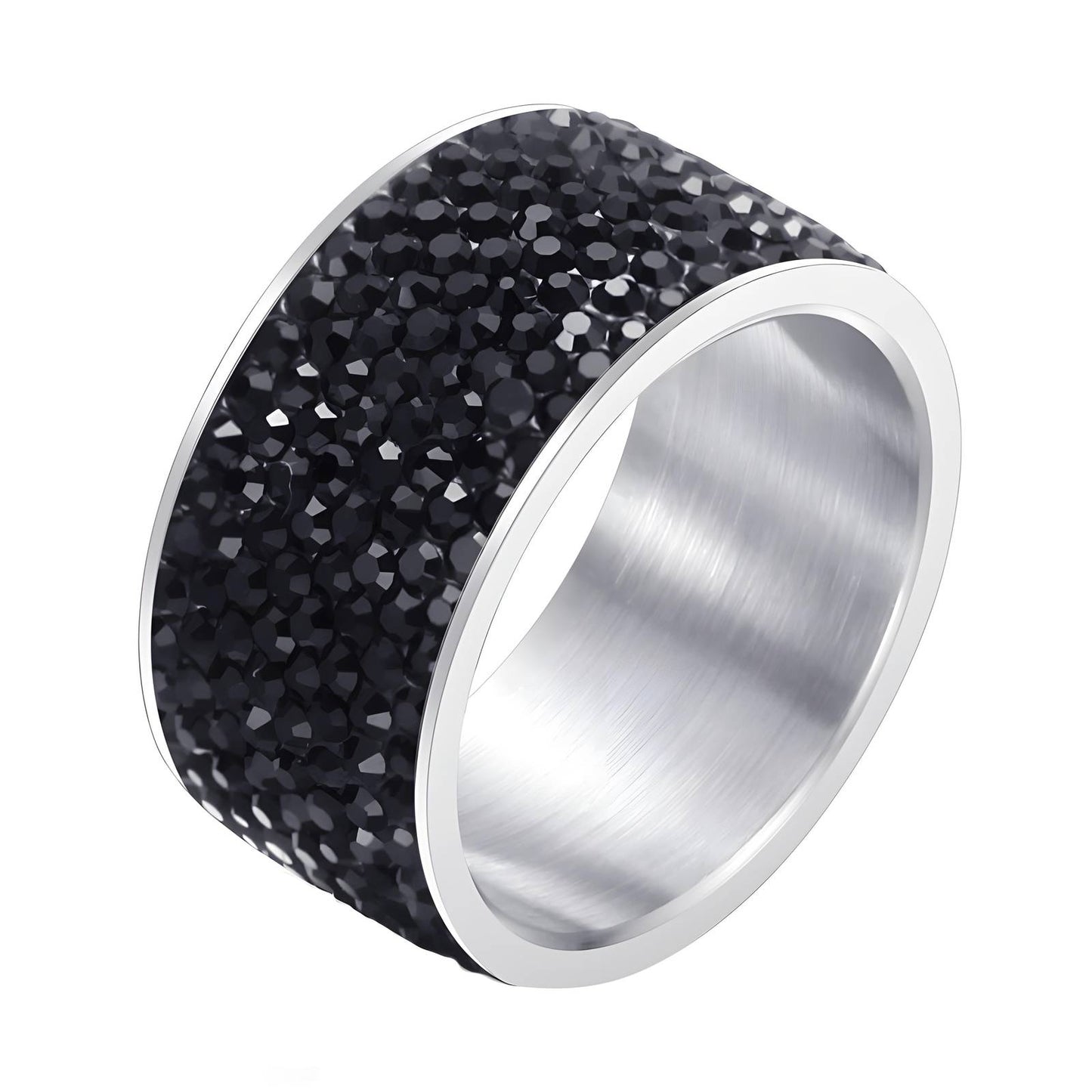 Elodie Black Pavé Statement Ring – Stainless Steel
