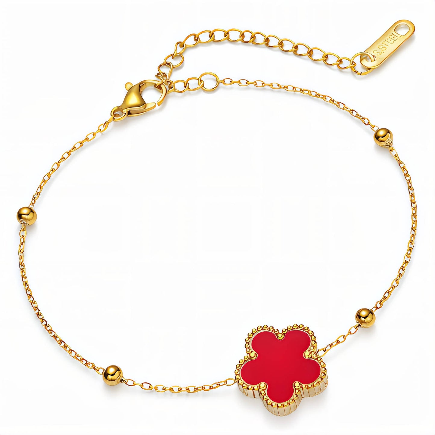 Simone Red Clover Gold Bracelet – 18K Gold-Plated