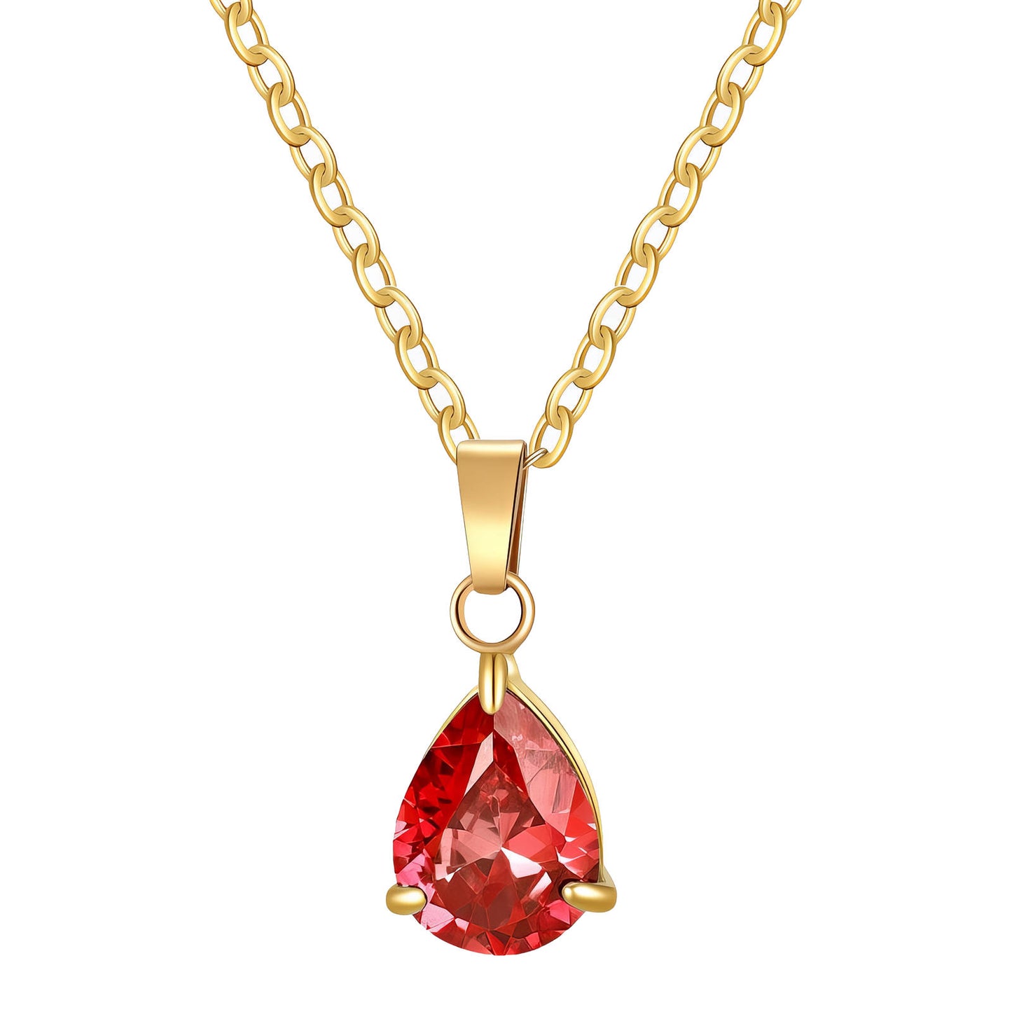 Veloura Red Teardrop Pendant Necklace – 18K Gold-Plated