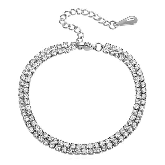 Double Row Crystal Tennis Bracelet with silver-tone finish and sparkling crystals by SparkleBelle Jewelry
