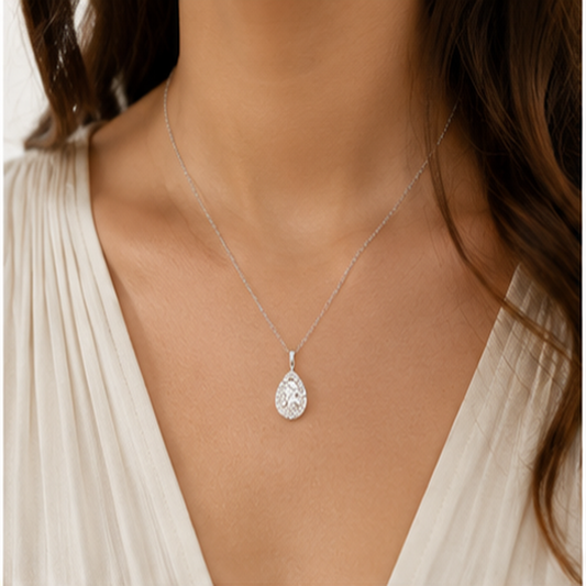 Alessia Teardrop Halo Necklace – S925 Sterling Silver