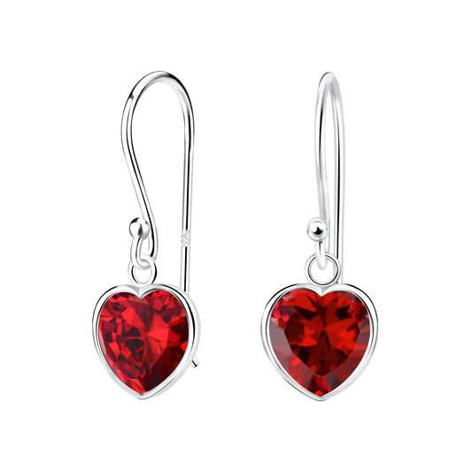 Garnet Heart Drop Earrings – S925 Sterling Silver