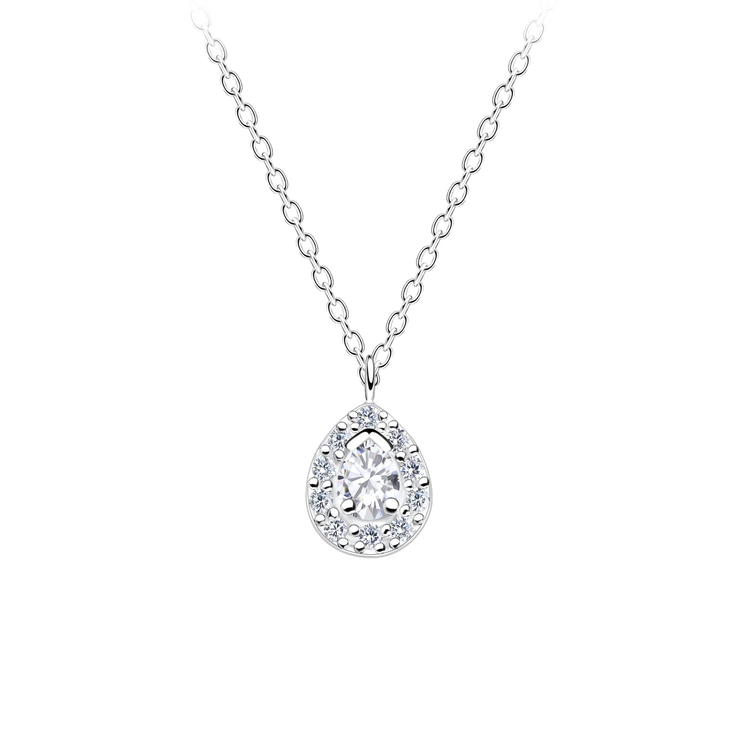 Alessia Teardrop Halo Necklace – S925 Sterling Silver