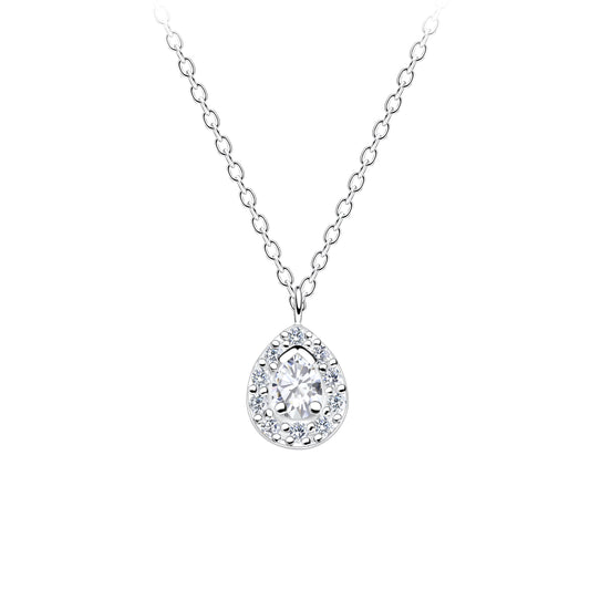 Alessia Teardrop Halo Necklace – S925 Sterling Silver