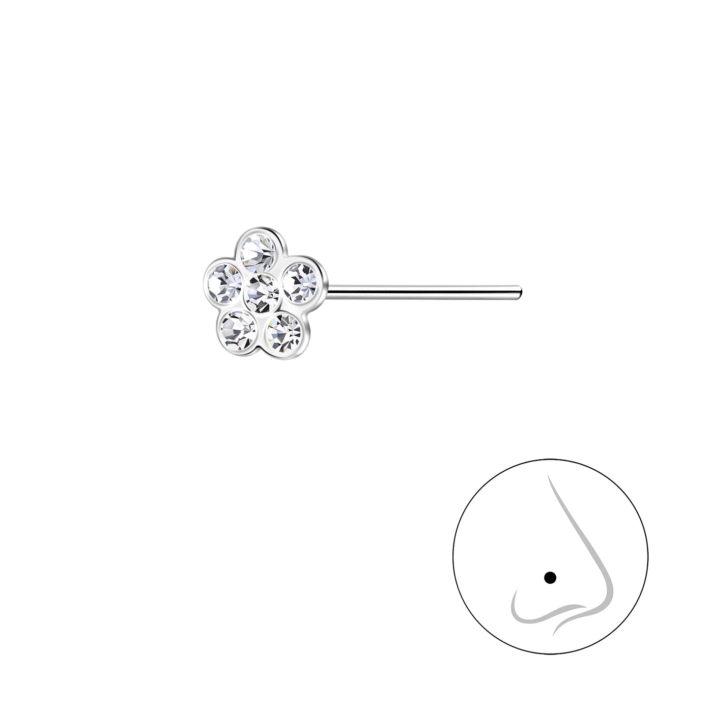 Violetta Crystal Flower Nose Stud – S925 Sterling Silver