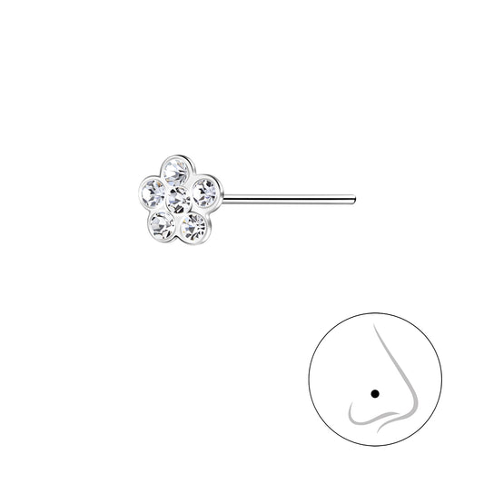 Violetta Crystal Flower Nose Stud – S925 Sterling Silver
