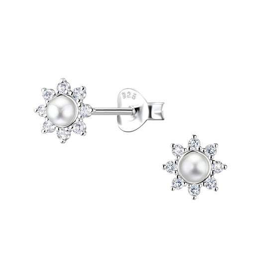 Cosette Pearl Sun Stud Earrings – S925 Sterling Silver