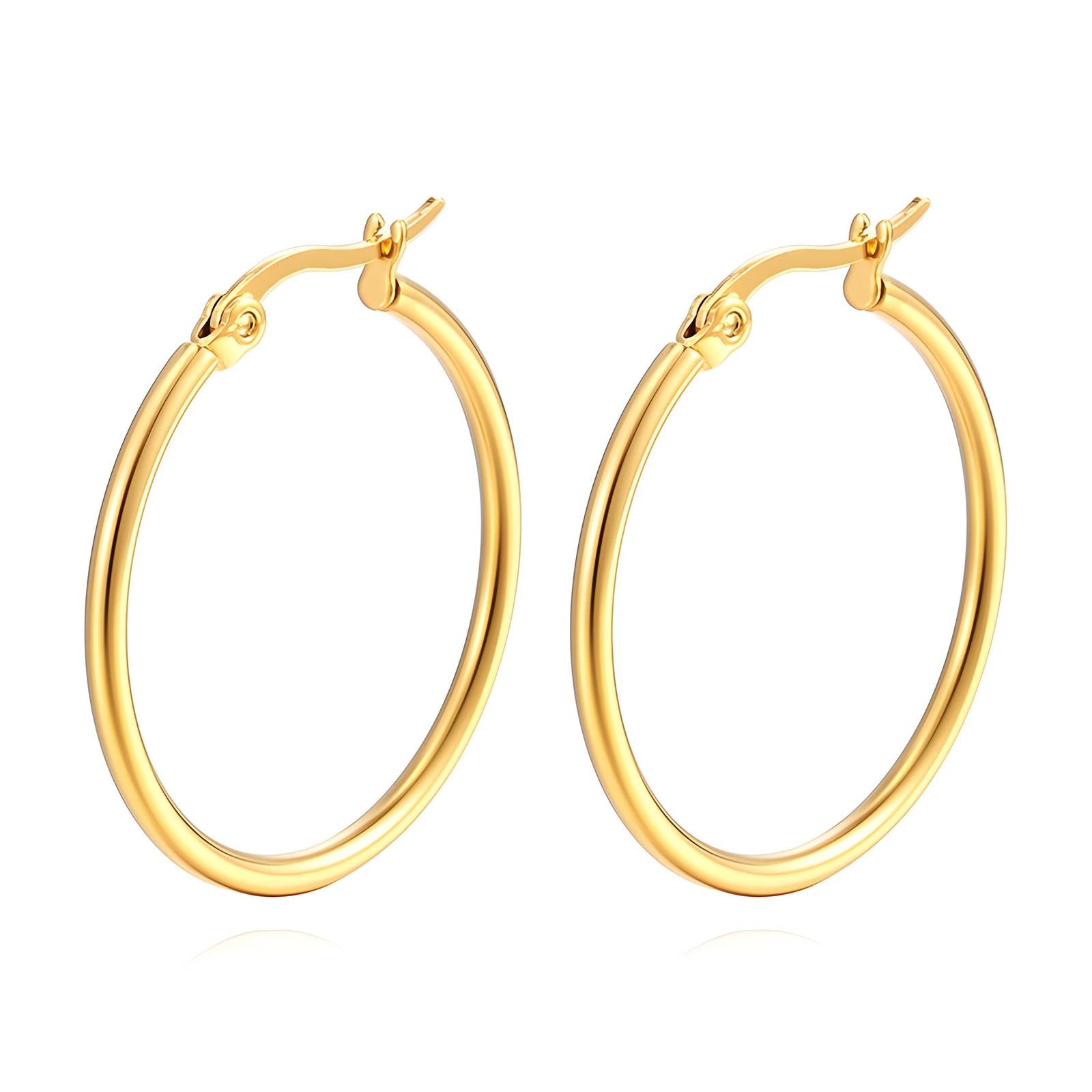 Classic 18K Gold Hoop Earrings with polished shine by SparkleBelle Jewelry” 