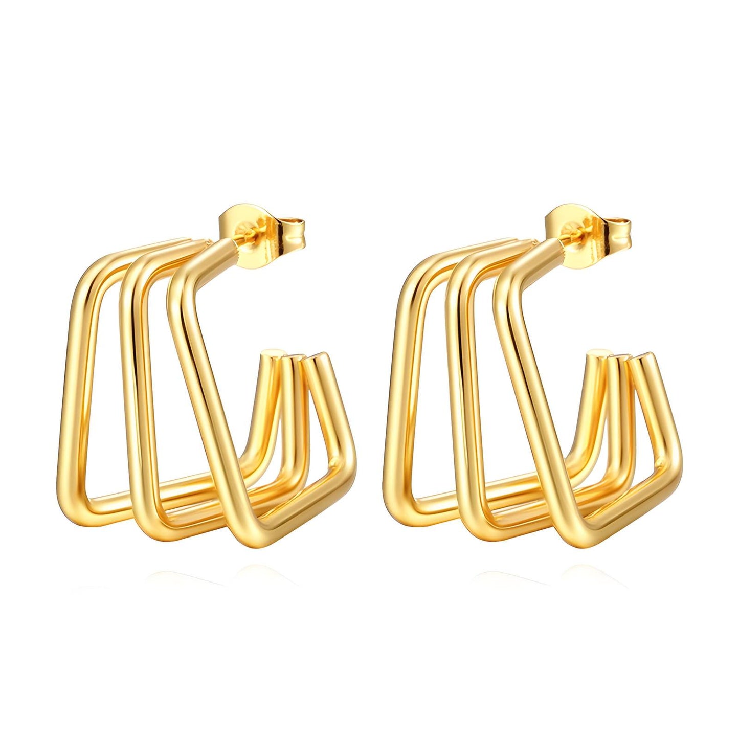 Geometric Gold Statement Earrings with multi-layer modern design by SparkleBelle Jewelry