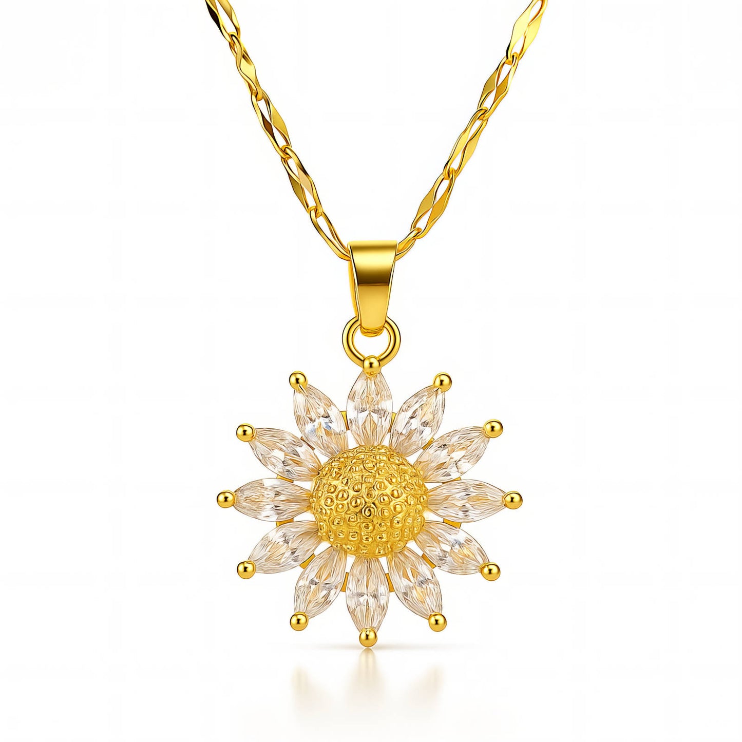 Aurora Sunflower Crystal Necklace – 18K Gold-Plated