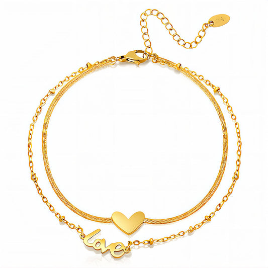 Liora Love Layered Anklet – 18K Gold-Plated
