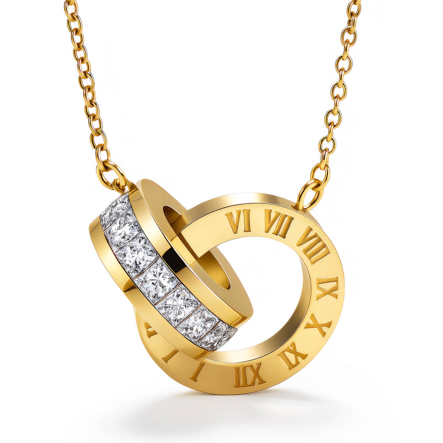 Valentina Roman Numeral Interlocking Ring Necklace