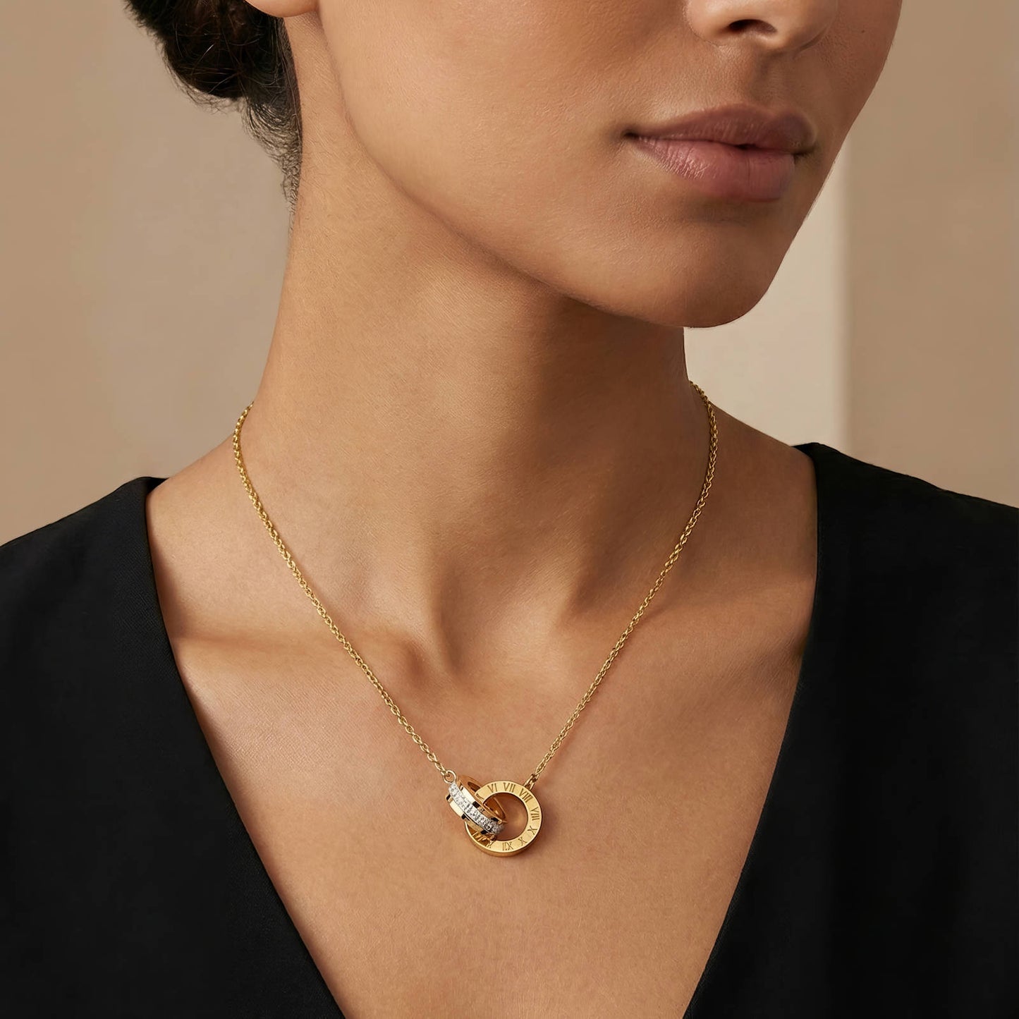 Valentina Roman Numeral Interlocking Ring Necklace