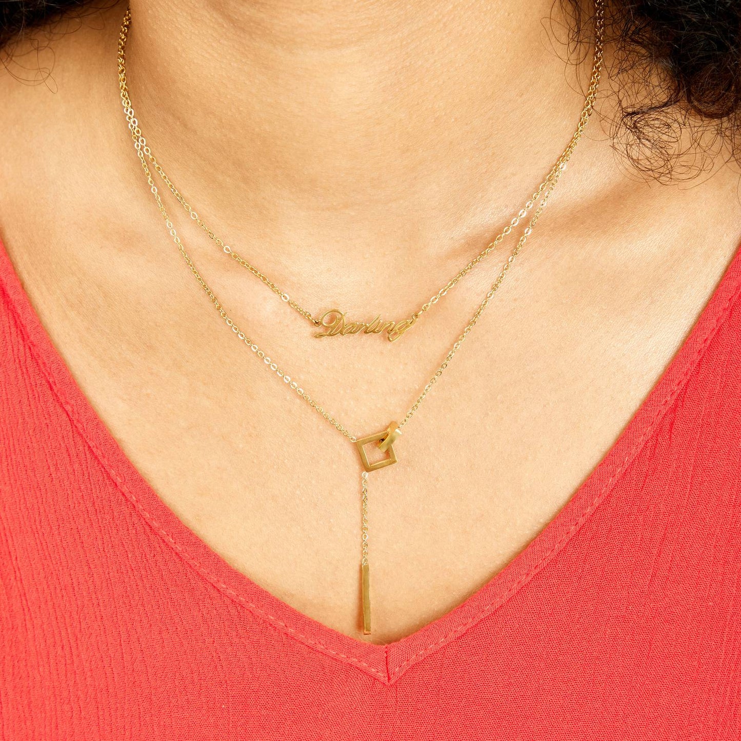 Odette Geometric Lariat Necklace – 18K Gold-Plated