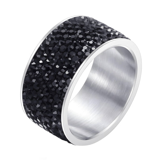 Elodie Black Pavé Statement Ring – Stainless Steel