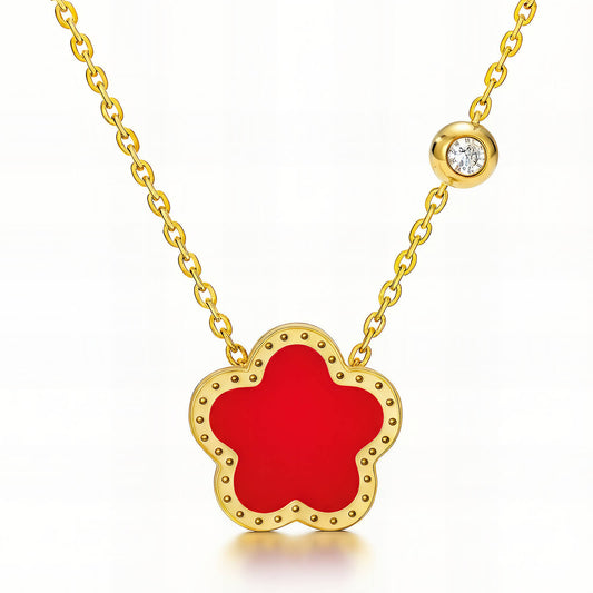 Simone Red Clover Gold Necklace – 18K Gold-Plated