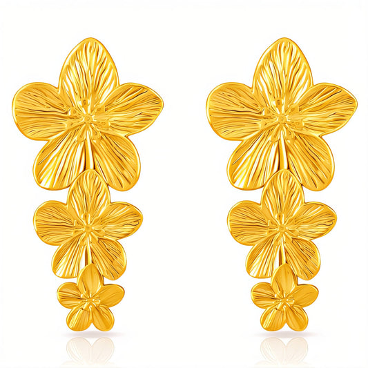 Valencia Triple Floral Gold Earrings – 18K Gold-Plated
