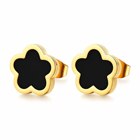 Noir Clover Gold Stud Earrings – 18K Gold-Plated