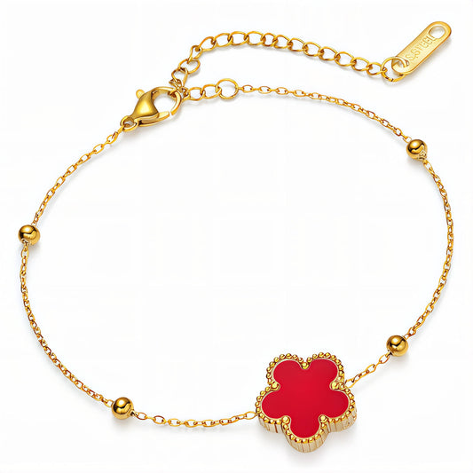 Simone Red Clover Gold Bracelet – 18K Gold-Plated