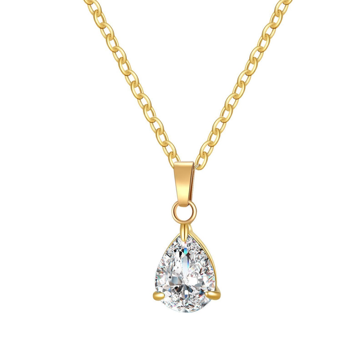 Veloura Clear Teardrop Pendant Necklace – 18K Gold-Plated