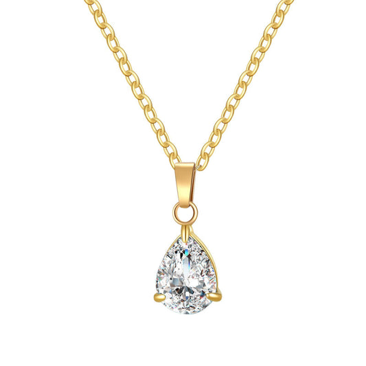 Veloura Clear Teardrop Pendant Necklace – 18K Gold-Plated