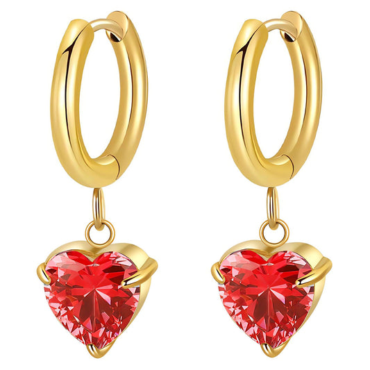Ruby Heart Huggie Earrings.