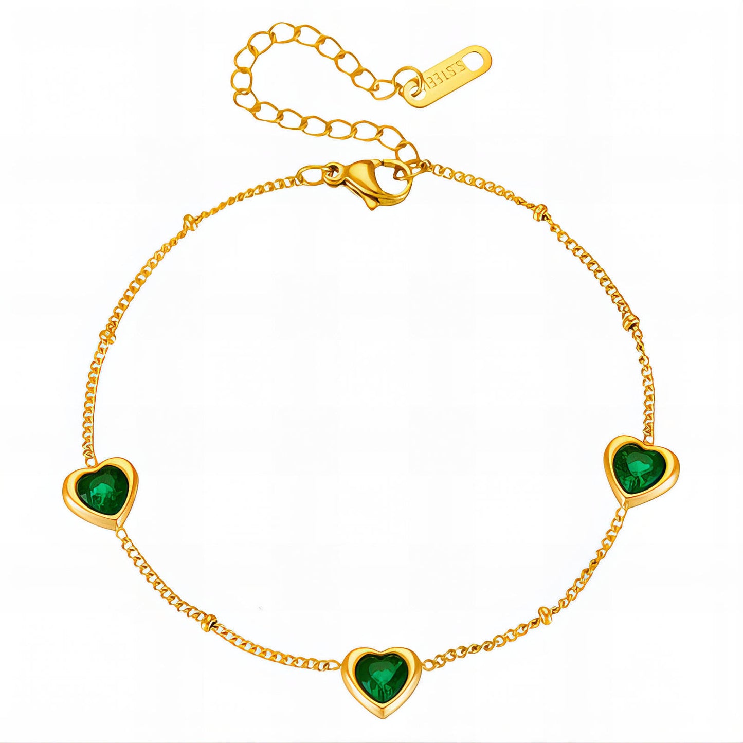Emerald Hearts Bracelet and Earrings combo