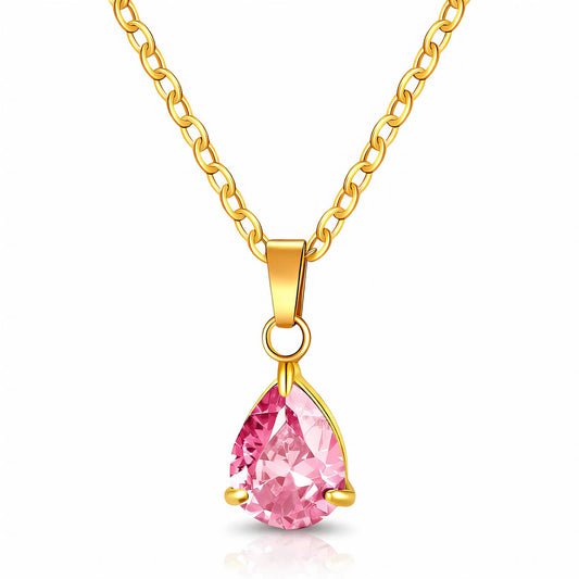 Veloura Pink Teardrop Pendant Necklace – 18K Gold-Plated