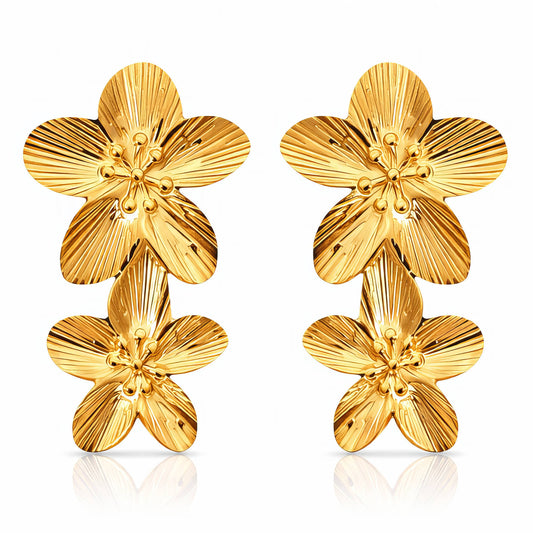 Dahlia Double Floral Gold Earrings – 18K Gold-Plated